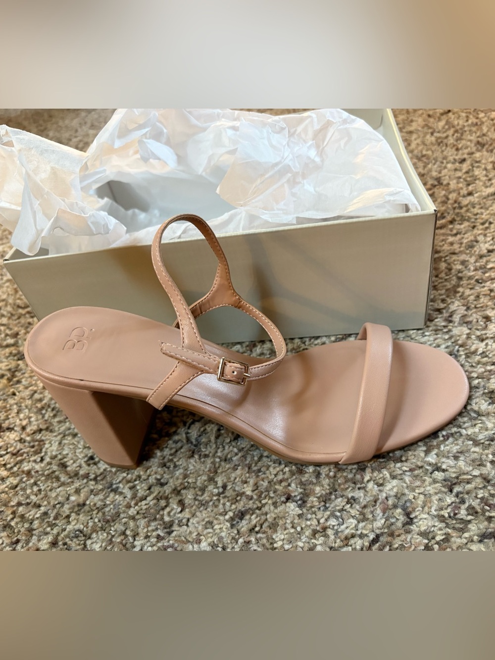 BO. Blush Pink Block Heel Sandals with Ankle Strap